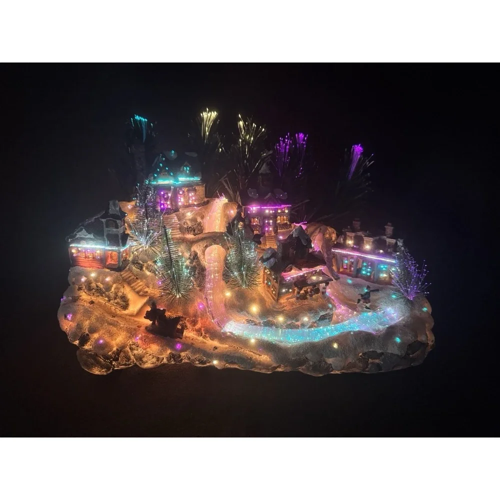 Vintage 2003 Avon Fiber  Optic Christmas Village Waterfall  Light Up Town